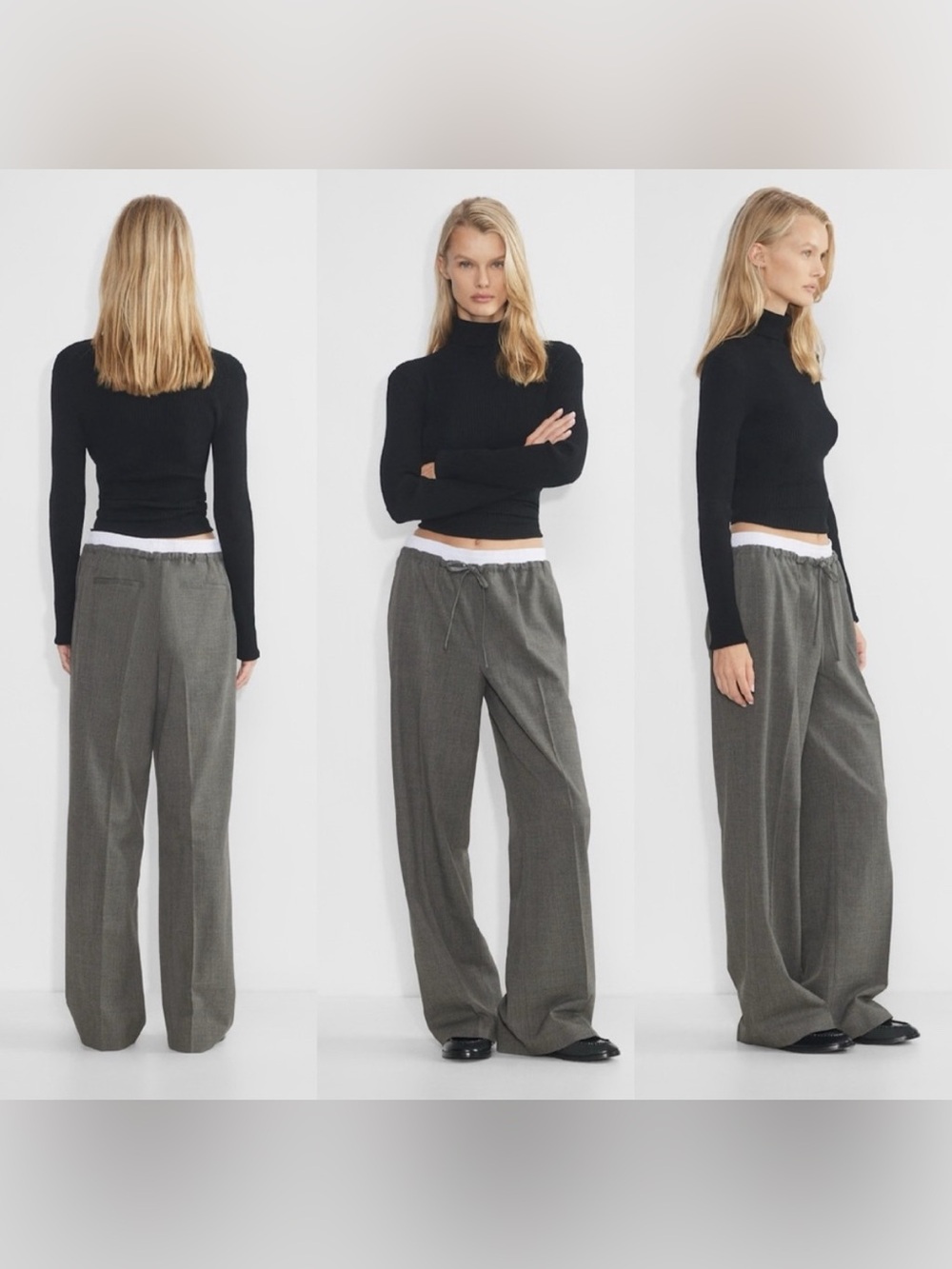 Aritzia Babaton Equity Pant Heather Medium Grey Wide Leg Drawstring Pants